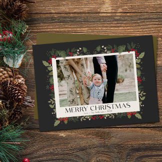 Cartão De Festividades foto botânica elegante de Natal de azevinho de inv