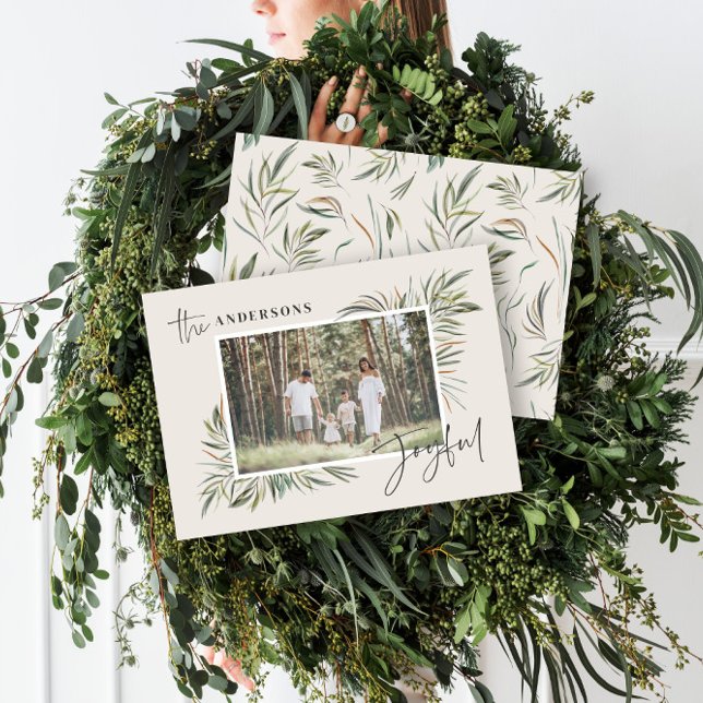 Cartão De Festividades Foto botânica elegante e natural, Natal simples (Criador carregado)