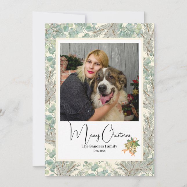 Cartão De Festividades Foto Botânica Elegante Natal Champanhe Antiga (Frente)