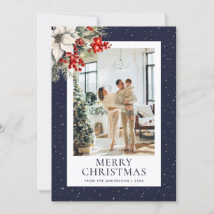 Cartão De Festividades Foto Botânica Estelar Azul Feliz Natal