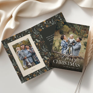 Cartão De Festividades Foto Botânica Vertical Moody Christmas Dobrada