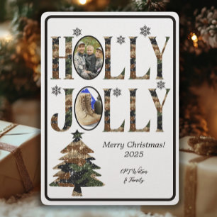 Cartão De Festividades Foto branca Camo Holly Jolly Feliz Natal