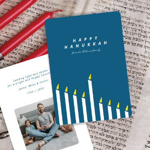 Cartão De Festividades Foto Branca e Teal Moderno do Chanucá