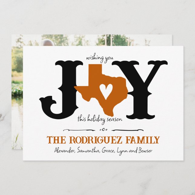 Cartão De Festividades Foto Burnt Orange Texas JOY (Frente/Verso)