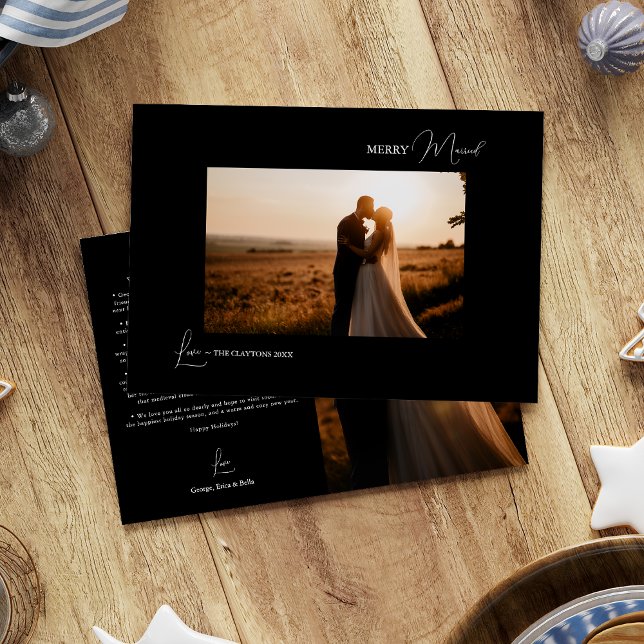 Cartão De Festividades Foto casada da Feliz de Natal Simples Preta (Criador carregado)