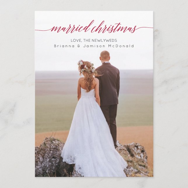 Cartão De Festividades Foto casada de Natal recém-casada (Frente)