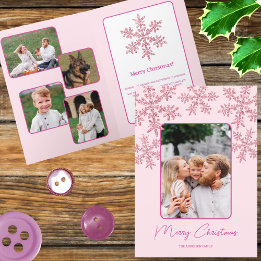 Cartão De Festividades Foto Chic 5 do Snowflake Glam Rosa Trendy Script