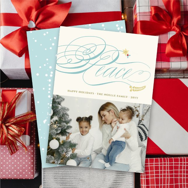 Cartão De Festividades Foto Clássica Da Foliagem Da Paz De Natal (Criador carregado)