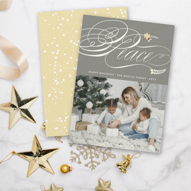 Cartão De Festividades Foto Clássica Da Foliagem Da Paz De Natal (Criador carregado)