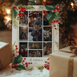 Cartão De Festividades Foto Clássica Holly Berry Festa de Natal