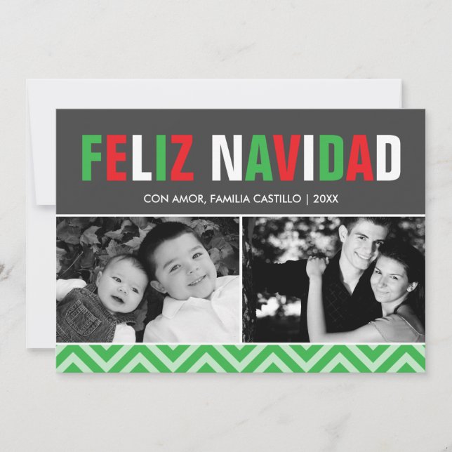 Cartão De Festividades Foto Clássica Vermelha e Verde Feliz Navidad (Frente)