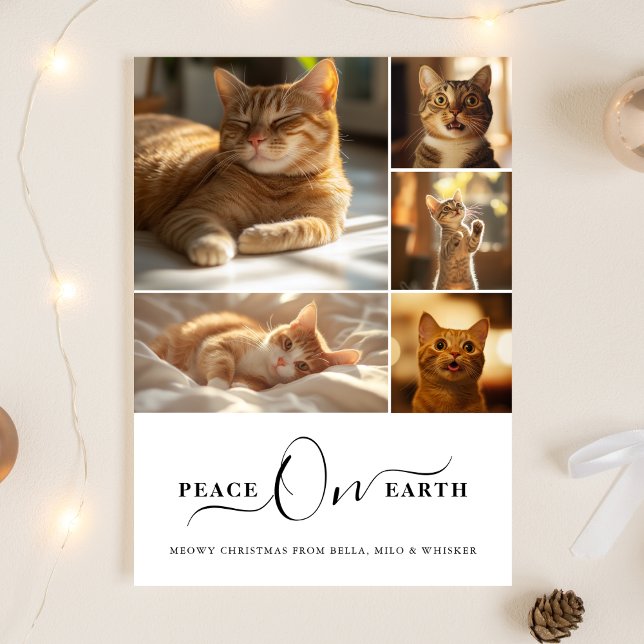 Cartão De Festividades Foto Colagem Paz na Terra Gato de Natal Feliz (Criador carregado)