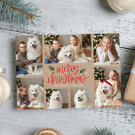 Cartão De Festividades Foto Collage Mão-de-Ferry Christmas Kraft<br><div class="desc">Mostre 7 fotos da sua família favorita com nosso cartão de cartões de natal Feliz Natal 7-Foto para Colagem. Suas 7 fotos estão enquadradas em papel kraft com "Feliz Natal" em um roteiro branco, com letras manuais, com galhos de pinheiros verdes e bagas brancas. Personalize a frente do cartão de...</div>