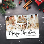 Cartão De Festividades Foto Collage Modern Family Natal<br><div class="desc">Aproveite este ano para criar um belo e personalizado cartão de Natal familiar. Apresentando um fundo branco minimalista,  esses modelos de 4 fotos permitem que você substitua as fotos por suas próprias memórias especiais e seu nome de família. Há também uma mensagem que você pode personalizar!</div>