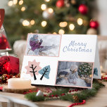 Cartão De Festividades Foto Collage Modern Merry Christmas Family<br><div class="desc">Cartão de colagem de fotos de feriado moderno com duas fotos. Adicione duas das suas fotos de feriado da família favorita ao cartão. O feliz texto de Natal está na moda e no moderno roteiro branco sobre um fundo branco. Árvores simples e bonitas em forma de cortadores de biscoitos -...</div>