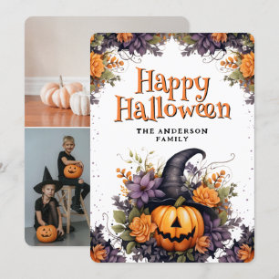Cartão De Festividades Foto Collage Pumpkin Witch Hat Halloween Card