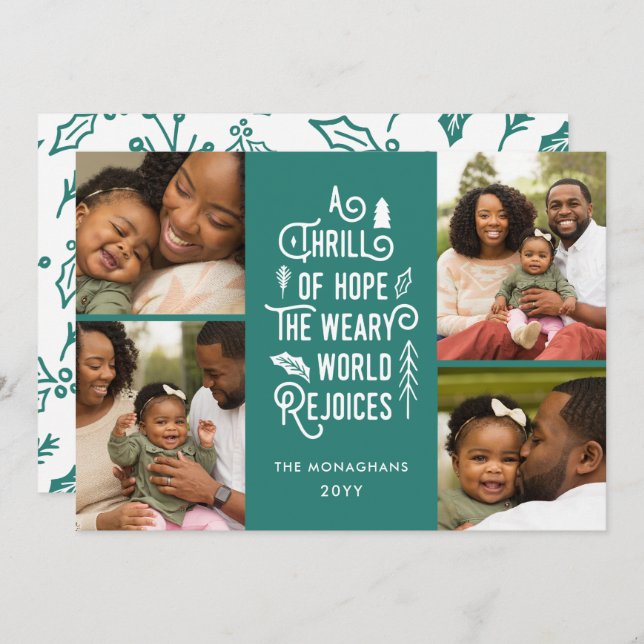 Cartão De Festividades Foto Collage Thrill Of Hope Photo Christmas Teal (Frente/Verso)