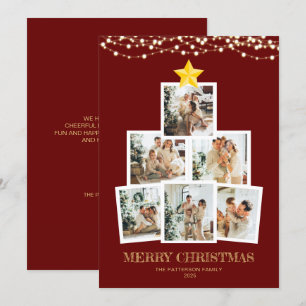 Cartão De Festividades Foto Collage Tree Red String Luz Natal