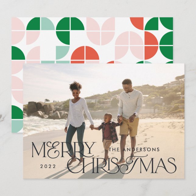 Cartão De Festividades Foto colorida brilhante guião geométrica de Natal (Frente/Verso)