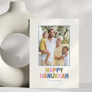 Cartão De Festividades Foto Colorida da Família no Hanukkah Moderno com F