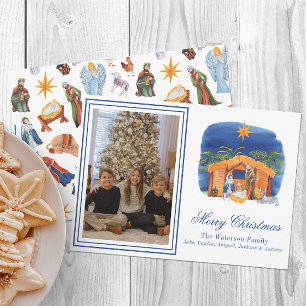Cartão De Festividades Foto Colorida de Natal em Aquarela