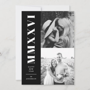 Cartão De Festividades Foto com Algarismos Romanos Preto e Branco Dois