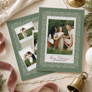 Cartão De Festividades Foto com Borda de Renda Verde Safira Elegante