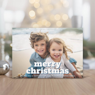 Cartão De Festividades Foto com enorme FELIZ NATAL - azul marinho