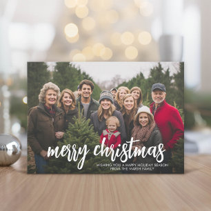 Cartão De Festividades Foto com enorme FELIZ NATAL  - Xadrez Verde Vermel