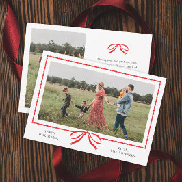 Cartão De Festividades Foto com Laço Vermelho Clássico