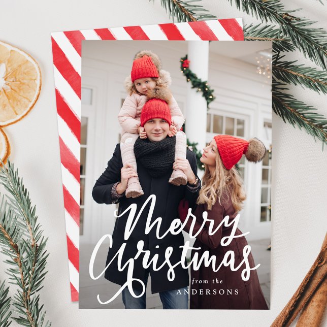 Cartão De Festividades Foto com Rótulo Moderno de Feliz Natal Manuscrito (Criador carregado)