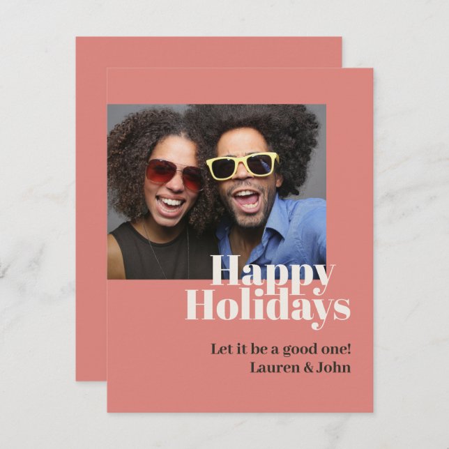Cartão De Festividades Foto com Script Negrito Coral na Moda (Frente/Verso)