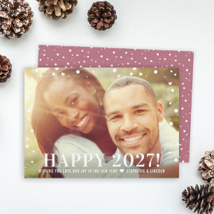 Cartão De Festividades Foto Confete de Ameixa Cereja Feliz 2027