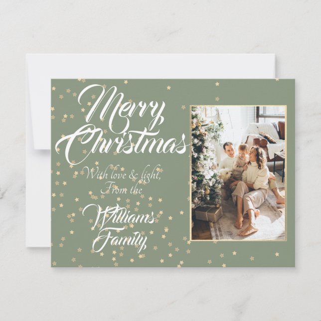 Cartão De Festividades Foto confetti da estrela de ouro de Natal (Frente)