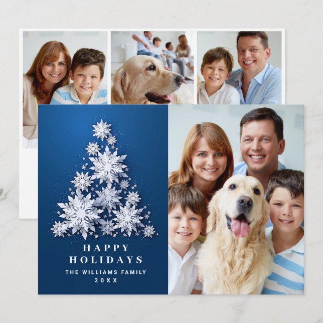 Cartão De Festividades Foto da Árvore de Natal 4 Elegante Snowflakes (Frente/Verso)