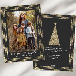 Cartão De Festividades Foto da Árvore de Natal com Brilho Dourado Cobre e