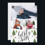 Cartão De Festividades Foto da árvore de Natal com script divertido<br><div class="desc">Envie votos calorosos de férias e saudações aos seus entes queridos com este cartão de Natal festivo, fofo e divertido de três (3) fotos em colagem, apresentando três (3) das suas fotos familiares favoritas em um layout simples de colagem com o "Holly Jolly" aparecendo em tipografia de letra manuscrita divertida...</div>