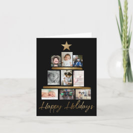 Cartão De Festividades Foto da Árvore de Natal da Família Feriado Dourado