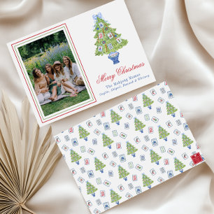 Cartão De Festividades Foto da Árvore de Natal de Mahjong em Aquarela