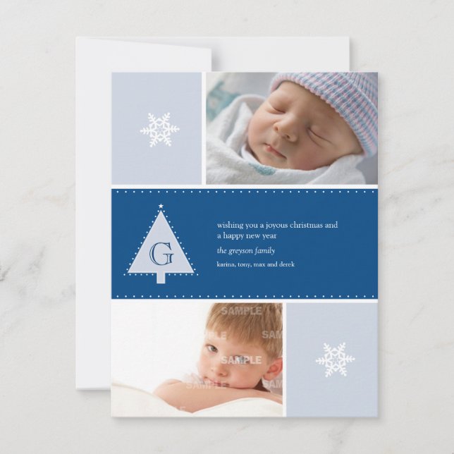 Cartão De Festividades Foto da árvore de Natal do Monograma (Frente)