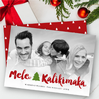 Cartão De Festividades Foto da Árvore de Natal do Script de Pincel Mele K