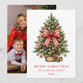 Cartão De Festividades Foto da Árvore de Natal em Aquarela com Laço Xadre
