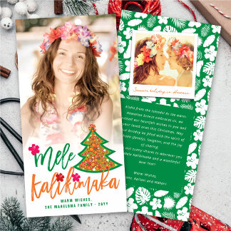 Cartão De Festividades Foto da árvore de Natal Mele Kalikimaka Hibiscus