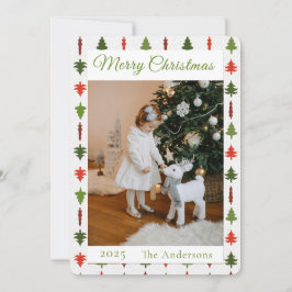 Cartão De Festividades Foto da árvore de Natal verde e vermelha 