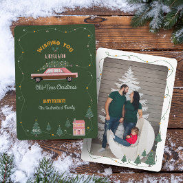 Cartão De Festividades Foto Da Árvore Retrorômica Rosa De Natal Velho E D