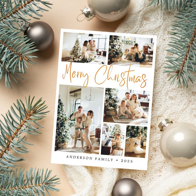 Cartão De Festividades Foto da Caligrafia de Natal Dourada Elegante (Criador carregado)