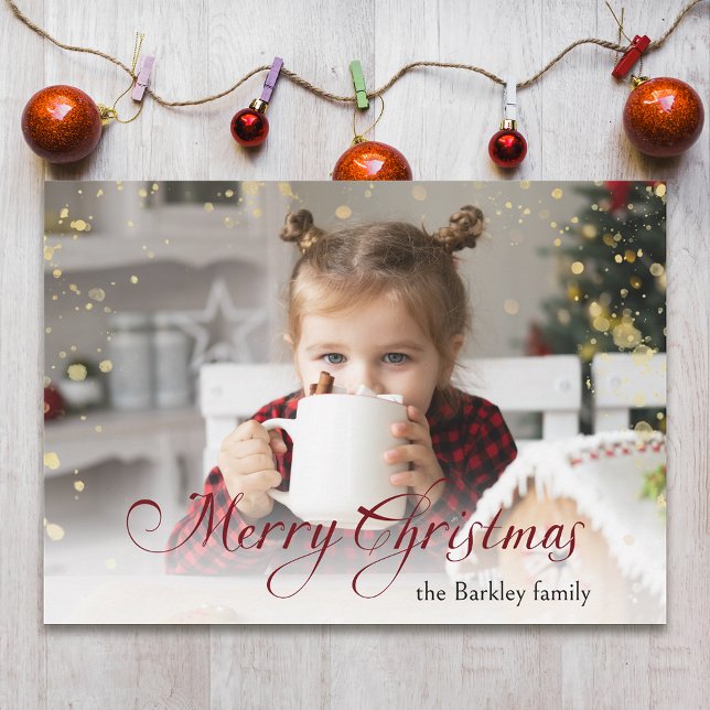 Cartão De Festividades Foto da Caligrafia de Natal Feliz e Dourado Sparkl (Criador carregado)