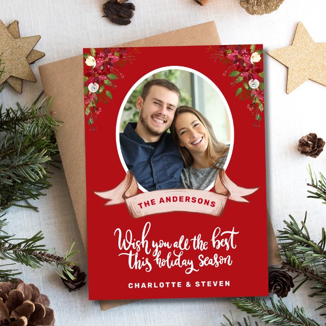 Cartão De Festividades Foto da Caligrafia de Natal Rustic Elegant (Criador carregado)