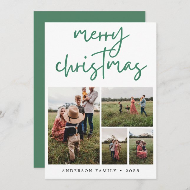 Cartão De Festividades Foto da caligrafia de Natal Verde (Frente/Verso)