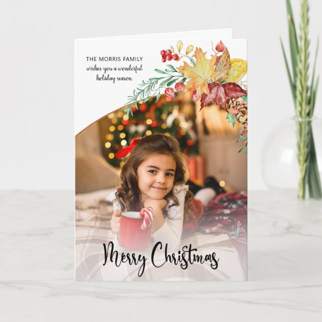Cartão De Festividades Foto da caligrafia festiva de inverno botânica (Frente)